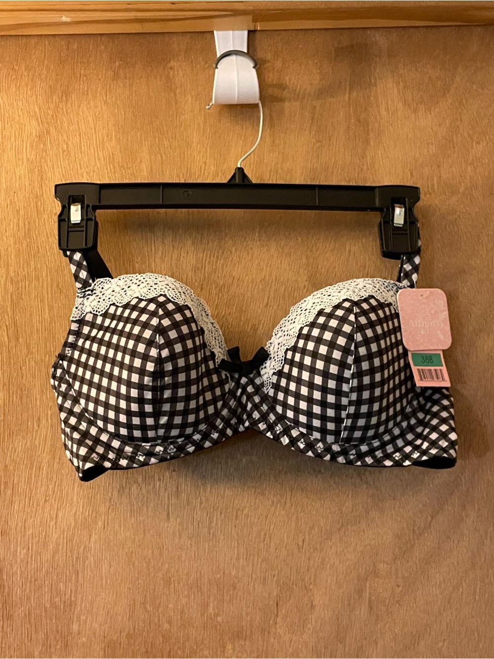 Black & White Gingham Lace Trim Bra
